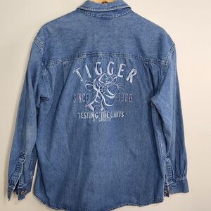 VTG Disney Store TIGGER Embroidered  Denim Button Up Shirt Size L  90s Y2K
